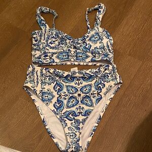 Blue and White Patterned Bikini Set